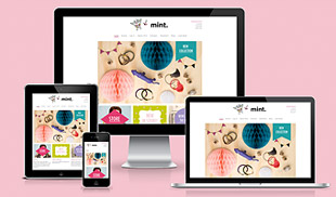 Företaget Mints webbplats uppvisad på datorskärm, ipad, laptop och iphone