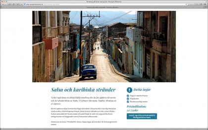 Webbdsign som visar information om resa till Cuba