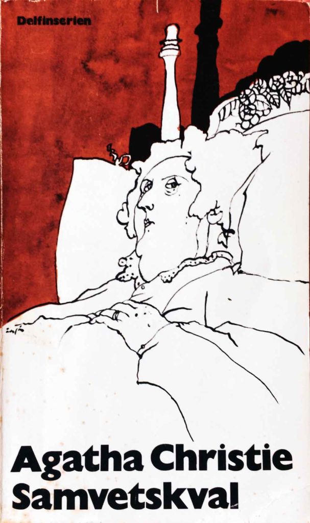 Fundersam kvinna som ligger i en säng illstration av Per Åhlin